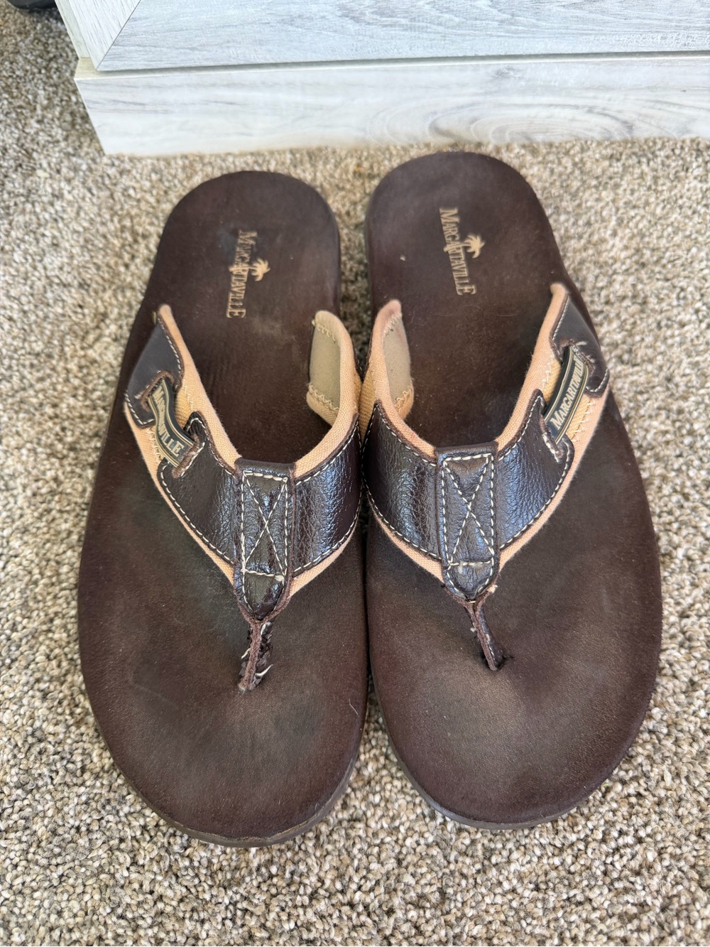 Margaritaville Men's Brown Leather Flip Flop Sandals 10